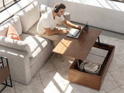 Transformer Table Transformer Coffee Table, adjustable wood table shown in compact form