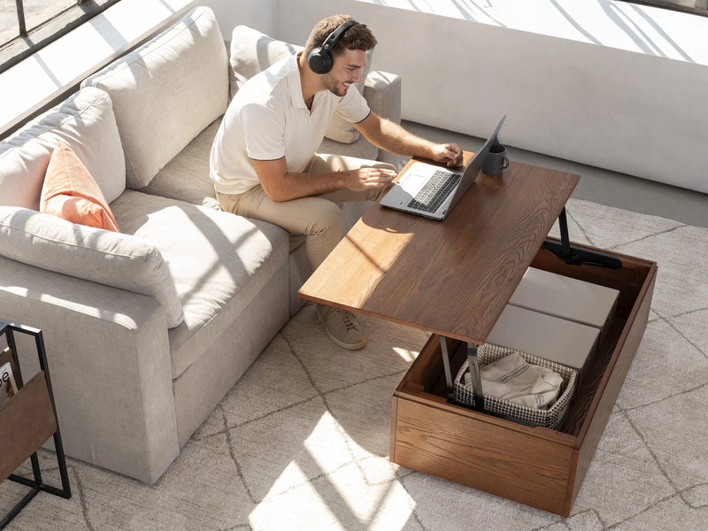 Transformer Table Transformer Coffee Table, adjustable wood table shown in compact form