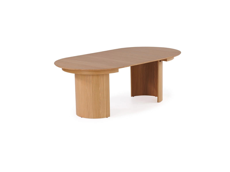 Transformer Table Eclipse dining table in a modern wood finish, shown fully extended for larger gatherings