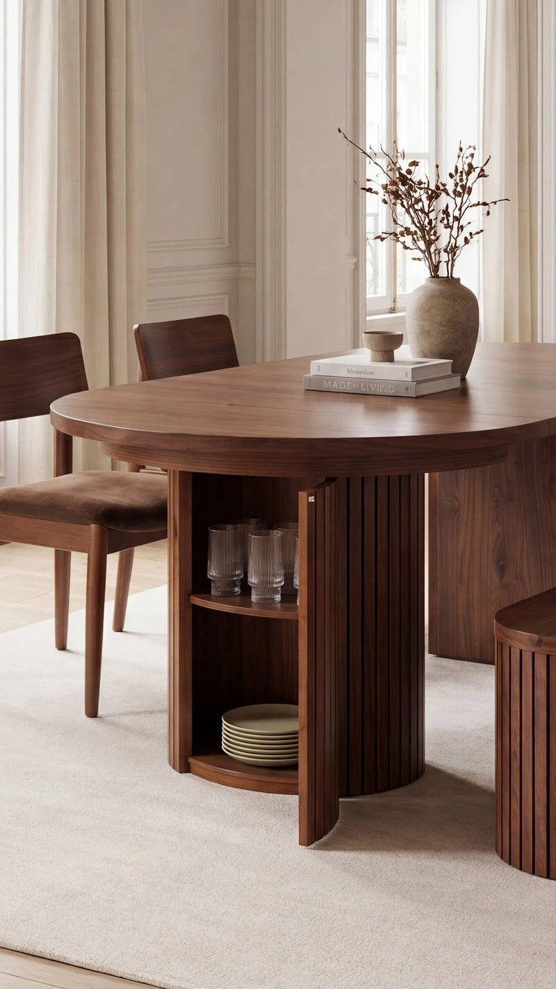 Transformer Table round dining set with extendable round table and matching chairs in a modern dining room