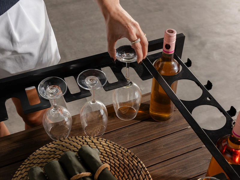 Transformer Table outdoor bar cart with two-tier storage and wheels for patio entertaining