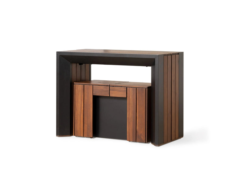Transformer Table outdoor table console cover in black, shown protecting a console table from outdoor elements