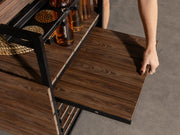Transformer Table outdoor bar cart with serving surface and storage shelf in a modern design