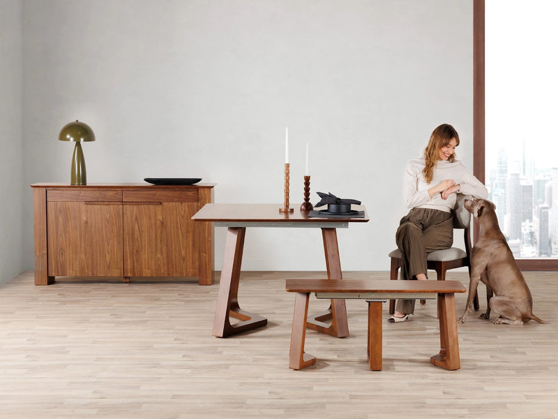 Transformer Table Nova dining table by Transformer Table, modern extendable wood table shown in neutral setting