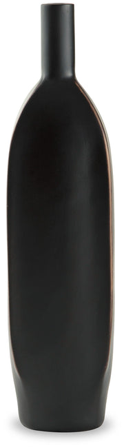 Ashley Furniture Rhaveney Vase, decorative ceramic vase with a textured finish, shown in a neutral color on a wooden surface.