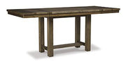 Ashley Moriville counter height dining set with a wooden table and matching chairs, perfect for modern dining rooms.
