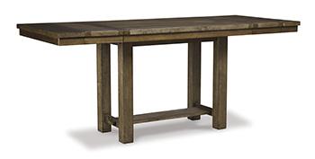 Ashley Moriville counter height dining set with a wooden table and matching chairs, perfect for modern dining rooms.
