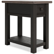 Set of Ashley Furniture Tyler Creek Occasional Tables showing two wooden tables with dark finishes and modern design.