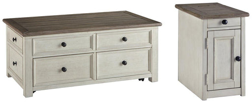 Ashley Furniture Bolanburg table set with a wooden dining table and matching chairs, showcasing a modern design and natural wood finish.