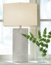 Ashley Furniture Bradard Lamp Set featuring two stylish table lamps with neutral fabric shades and modern bases.