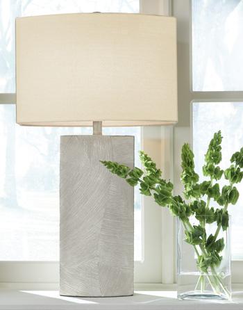 Ashley Furniture Bradard Lamp Set featuring two stylish table lamps with neutral fabric shades and modern bases.