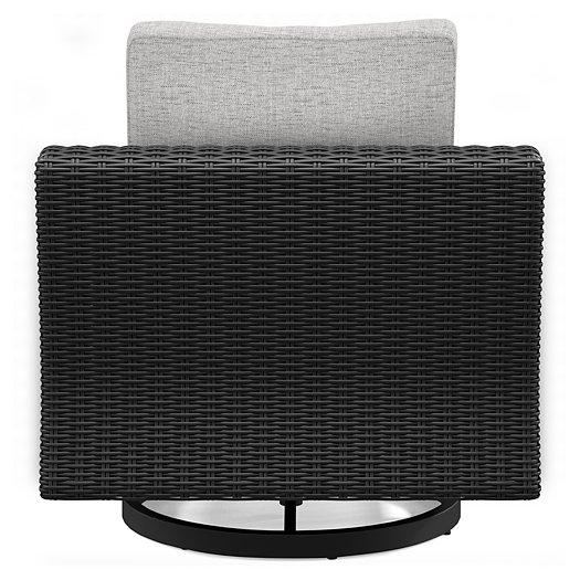 Ashley Furniture Beachcroft outdoor swivel lounge chair with cushion, featuring a stylish design for comfortable outdoor relaxation