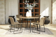 Outdoor dining set by Ashley Furniture featuring a table and chairs, perfect for outdoor meals and gatherings.