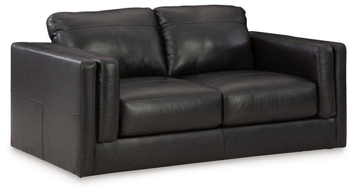 Ashley Furniture Amiata Loveseat, plush fabric upholstery with cushioned arms and back for comfortable seating.