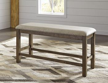 Moriville Counter Height Dining Set by Ashley Furniture, includes a dark wood table with four matching chairs in a modern dining room setting.
