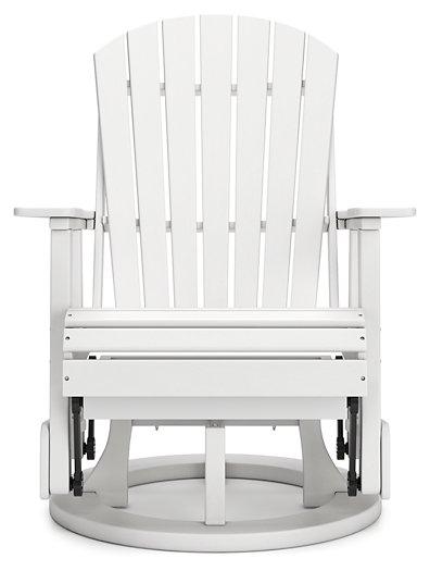 Outdoor dining chair from Ashley Furniture's Hyland Wave series, featuring a swivel glider design with cushioned seating for comfort.