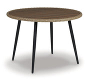 Outdoor dining set by Ashley Furniture with a table and six chairs, perfect for outdoor entertaining and family meals.