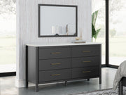 Ashley Furniture Cadmori dresser with matching mirror, featuring a sleek wood finish and modern design for bedroom storage.
