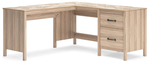 Ashley Furniture Battelle 60-inch home office desk with return, featuring a modern wood finish and spacious workspace.