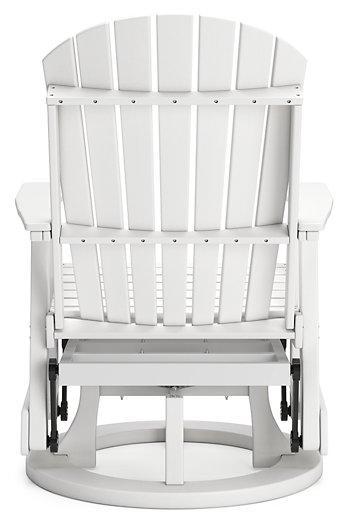 Ashley Furniture Hyland Wave outdoor swivel glider chair for patio dining, with cushioned seat and armrests.
