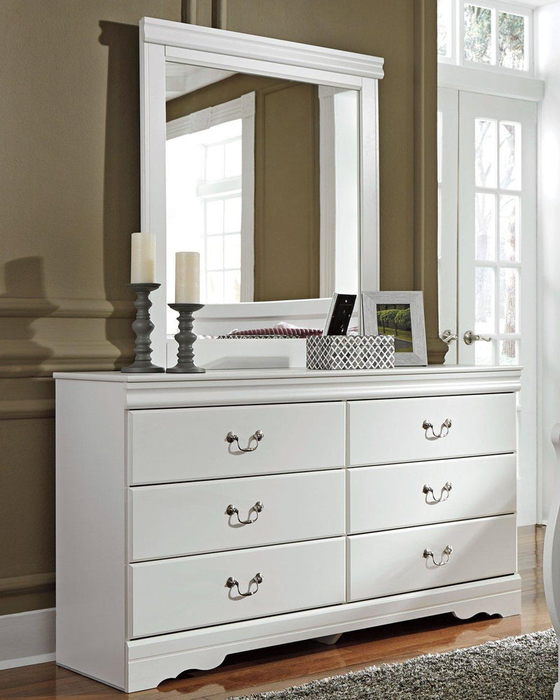 Anarasia dresser and mirror by Ashley Furniture featuring a sleek wooden dresser with a matching framed mirror.