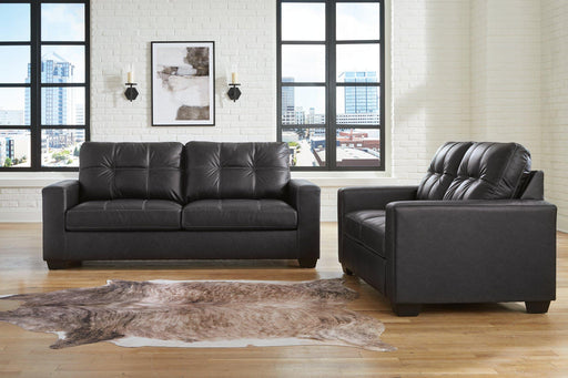Ashley Furniture Barlin Mills living room set featuring a sofa and loveseat with plush cushions and contemporary design.