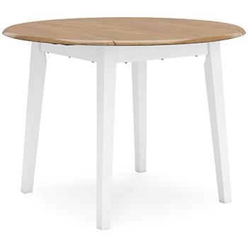 Ashley Furniture Gesthaven dining room set featuring a wooden table and six matching chairs in a modern dining space.