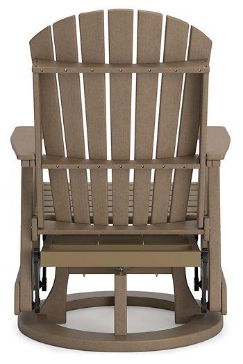 Ashley Furniture Hyland Wave outdoor swivel glider chair for outdoor dining, featuring a contemporary design with cushioning.