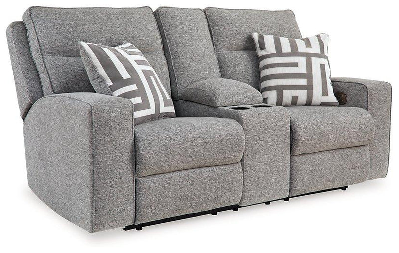 Ashley Furniture Biscoe Living Room Set featuring a sofa, loveseat, and armchair with neutral upholstery and modern design.