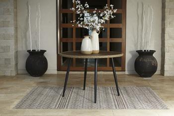 Outdoor dining table from Ashley Furniture with a rectangular wooden top and sturdy metal legs, perfect for patio dining.
