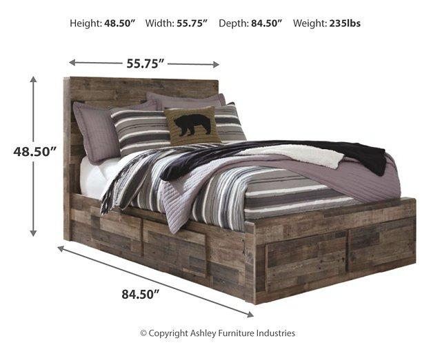 Ashley Furniture Derekson Youth Bed with six storage drawers, featuring a sturdy wooden frame and ample storage space.