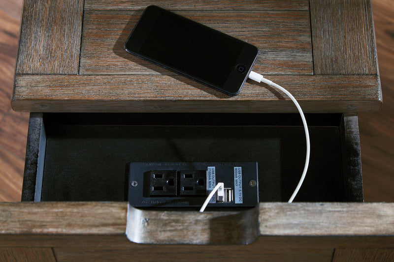 Ashley Furniture Tyler Creek Occasional Table Set with three wooden tables featuring natural finish and modern design.