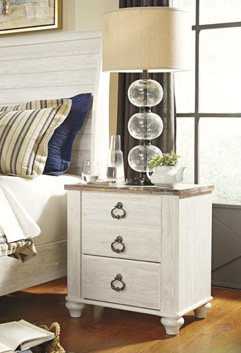 Ashley Furniture Willowton Bedroom Set with bed frame, nightstands, and dresser in a modern bedroom setup.