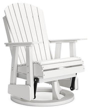 Ashley Furniture Hyland Wave outdoor swivel glider chair with cushioned seat and back for comfortable outdoor dining and relaxation.