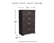Ashley Furniture Belachime chest of drawers with six spacious wooden drawers and modern design in a home interior.