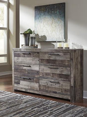 Modern Ashley Furniture Derekson Dresser with sleek wood finish and multiple drawers for stylish bedroom storage.