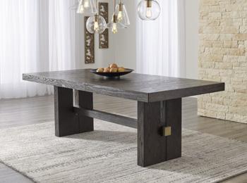 Ashley Furniture dining room set with a wooden table and matching chairs, ideal for modern dining spaces.