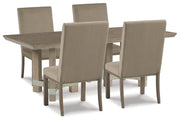 Ashley Furniture Chrestner dining set with a wooden table and matching chairs for a stylish dining room arrangement.