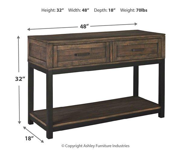 Ashley Furniture Johurst sofa/console table featuring a sleek wooden design with a smooth surface and sturdy legs.