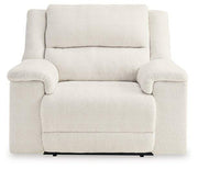 Ashley Furniture Keensburg oversized power recliner with plush upholstery and padded armrests, designed for comfort and relaxation.
