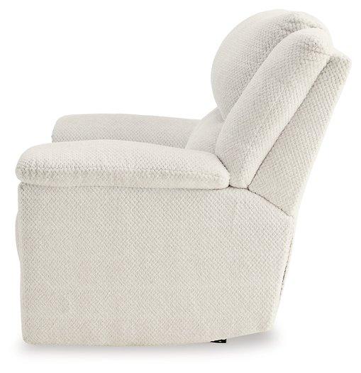 Ashley Furniture Keensburg oversized power recliner with plush cushioning and a modern design in a neutral fabric.
