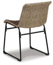 Set of two Ashley Furniture Amaris outdoor dining chairs with metal frames and woven seats, suitable for patio or garden dining spaces.