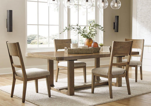 Ashley Furniture Cabalynn dining room set with a rectangular table and six upholstered chairs in a modern design.