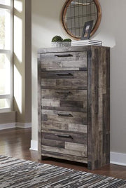 Ashley Furniture Derekson Chest of Drawers, wooden storage chest with multiple drawers, modern design, and sleek finish.