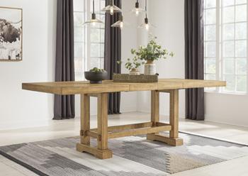 Ashley Furniture Havonplane dining set with a wooden table and six matching upholstered chairs in a modern dining room.