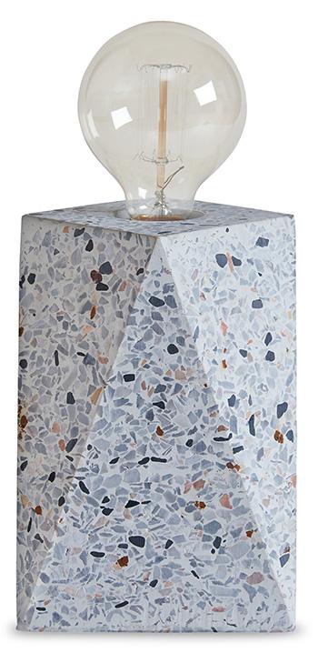 Ashley Furniture Maywick table lamp set featuring two modern lamps with fabric shades and sleek bases on a wooden surface.