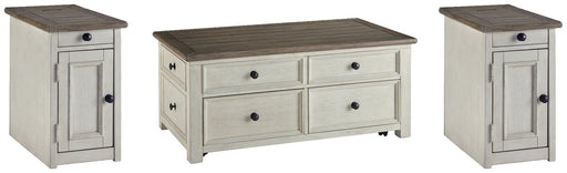 Ashley Furniture Bolanburg Occasional Table Set featuring two wooden tables with dark finish and modern design.