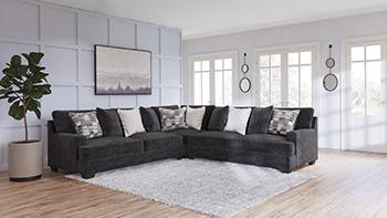 Ashley Furniture Lavernett living room set featuring a sofa, loveseat, and armchair with plush upholstery and modern design.