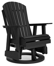 Ashley Furniture Hyland Wave outdoor swivel glider dining chair with cushioned seating and armrests, ideal for outdoor patio use.