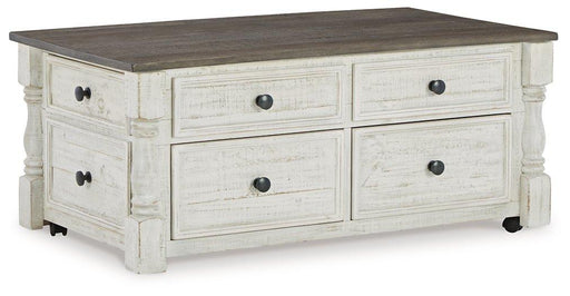 Ashley Furniture Havalance Lift-Top Coffee Table with a sleek wooden design and adjustable top for versatile use.